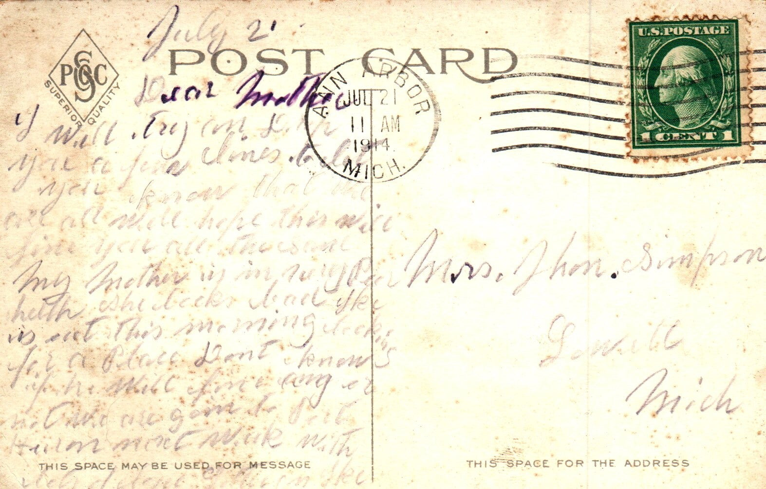 High School in Ann Arbor Michigan MI Mich Postcard