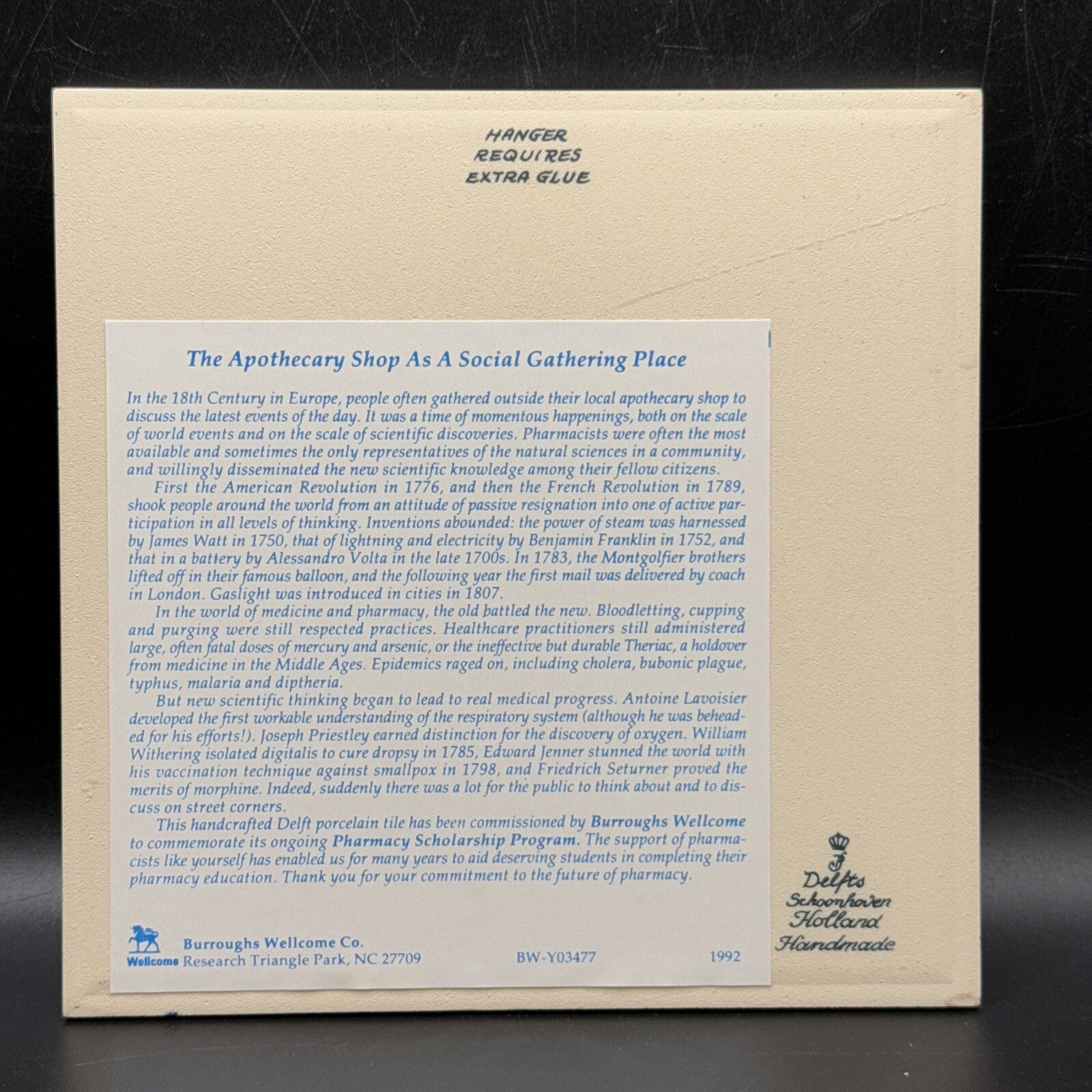 Delft Tile Schoonhaven Holland Vintage Tile Delft Blue White Pharmacy Drug #3