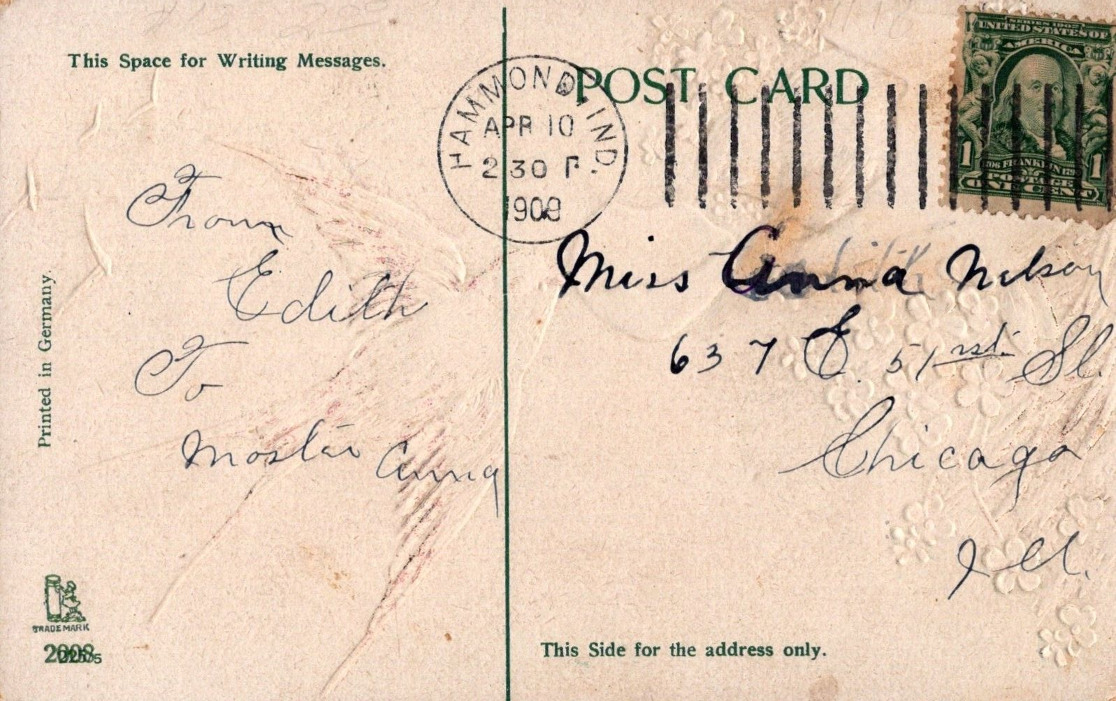 Easter Chick Hatching Bird Takes Shell Blue Flowers Embossed Postcard