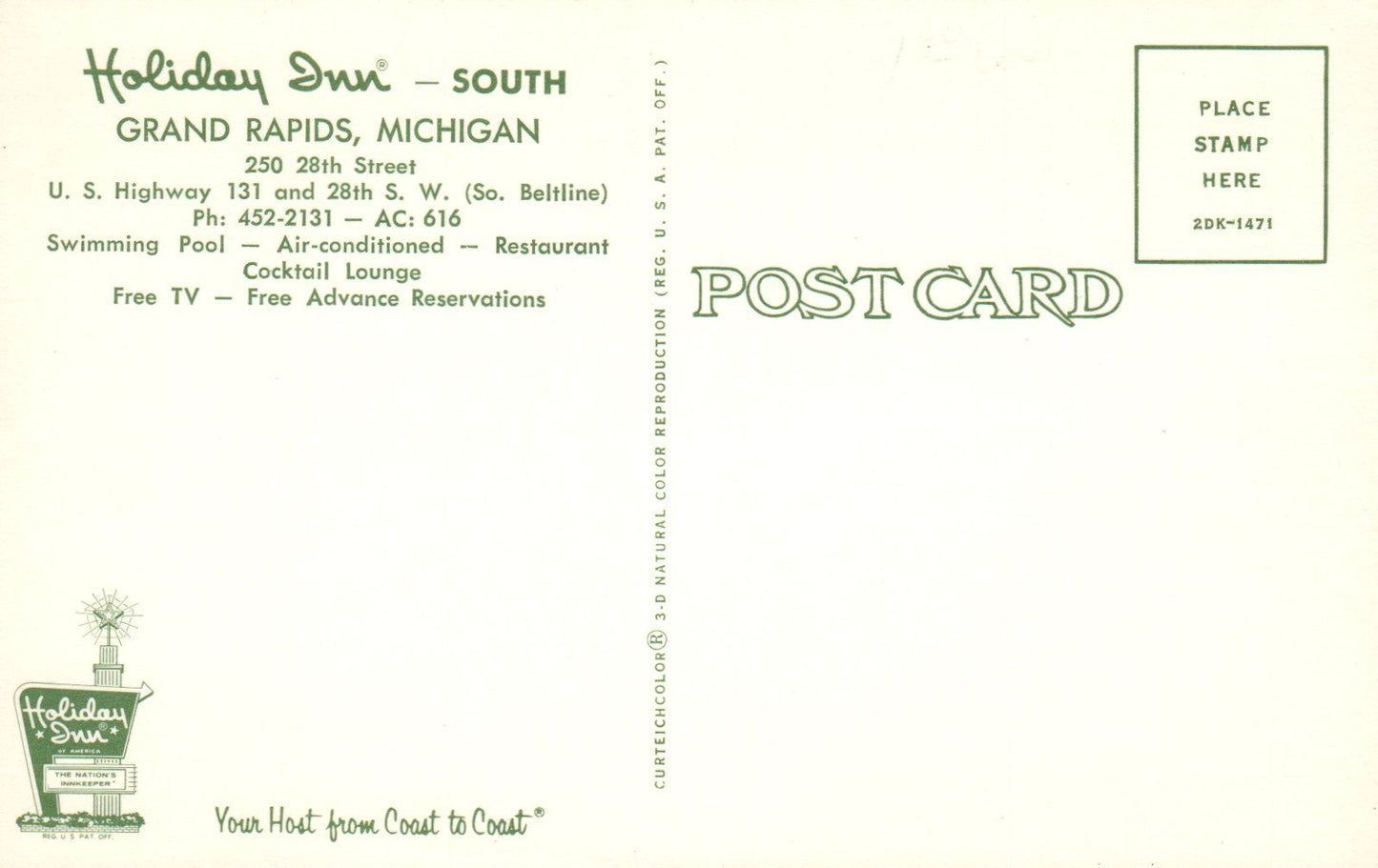 Holiday Inn South Grand Rapids, Grand Rapids Michigan Mich. MI Postcard