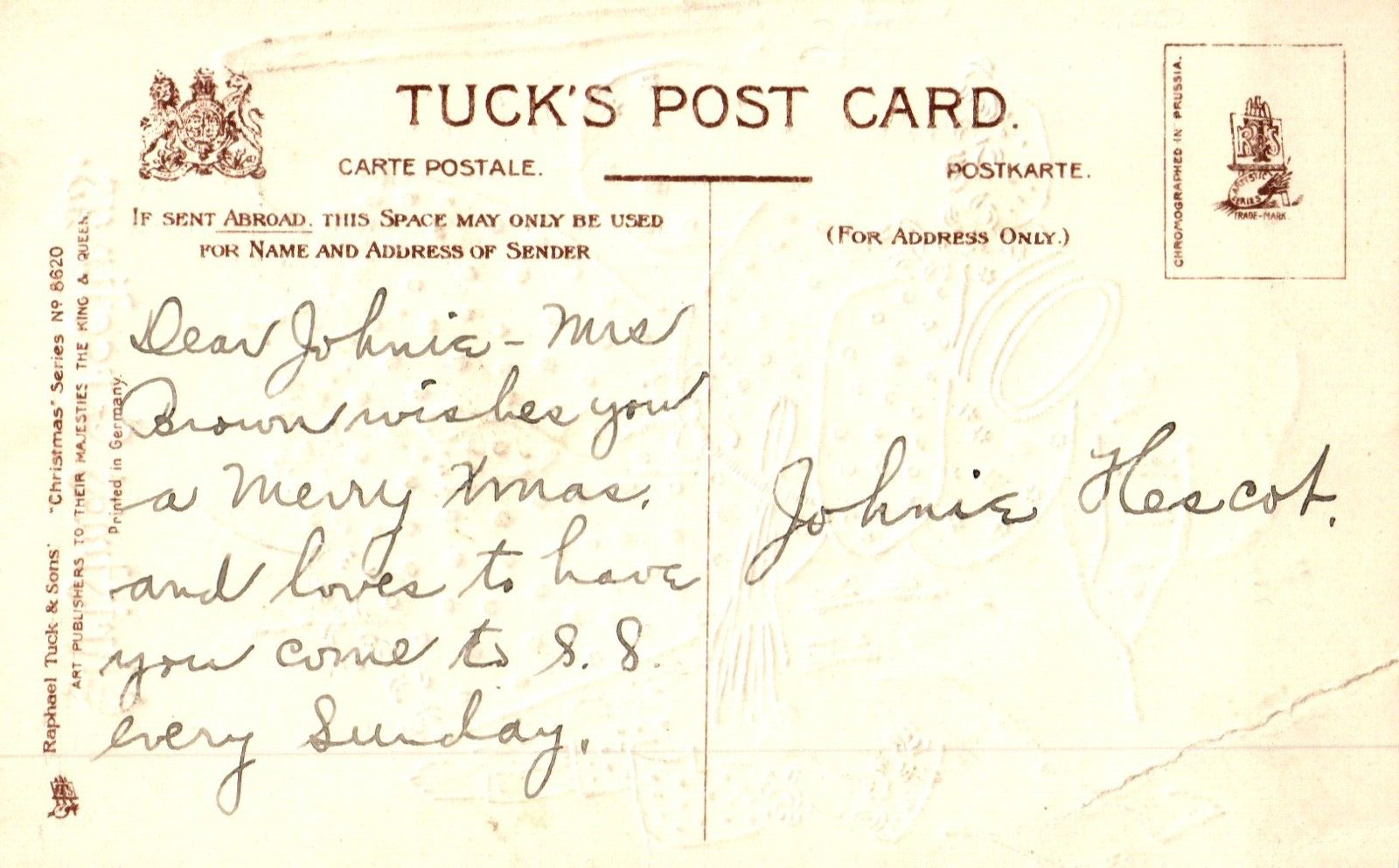 Purple Robe Santa Gold Gilt Christmas Greetings Vintage Santa Postcard