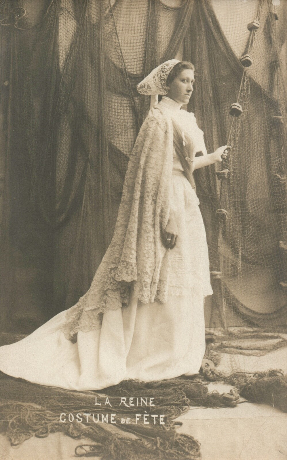 Real Photo La Reine Costume de Fete Fishing Net French France Postcard