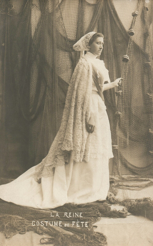 Real Photo La Reine Costume de Fete Fishing Net French France Postcard