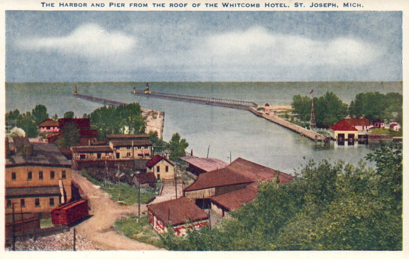 Harbor and Pier View from the Whitcomb Hotel in St. Joseph Michigan MI Postcard