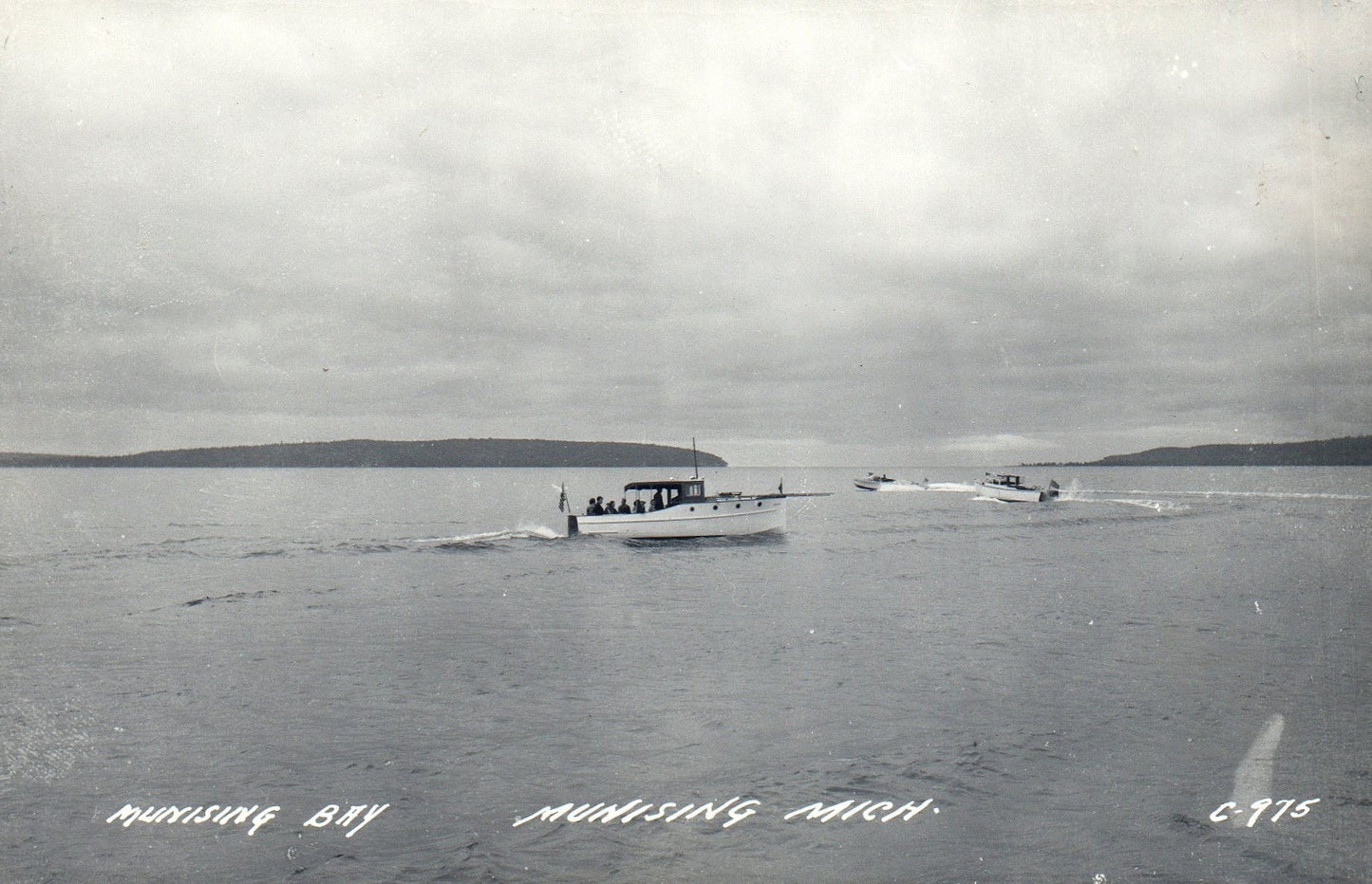 Real Photo of Munising Bay & Boats in Munising MI Michigan Mich Postcard