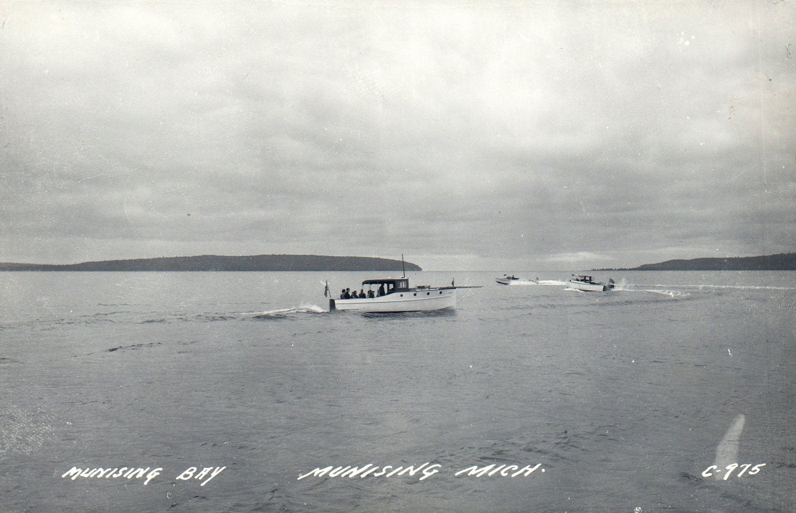 Real Photo of Munising Bay & Boats in Munising MI Michigan Mich Postcard