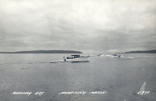 Real Photo of Munising Bay & Boats in Munising MI Michigan Mich Postcard