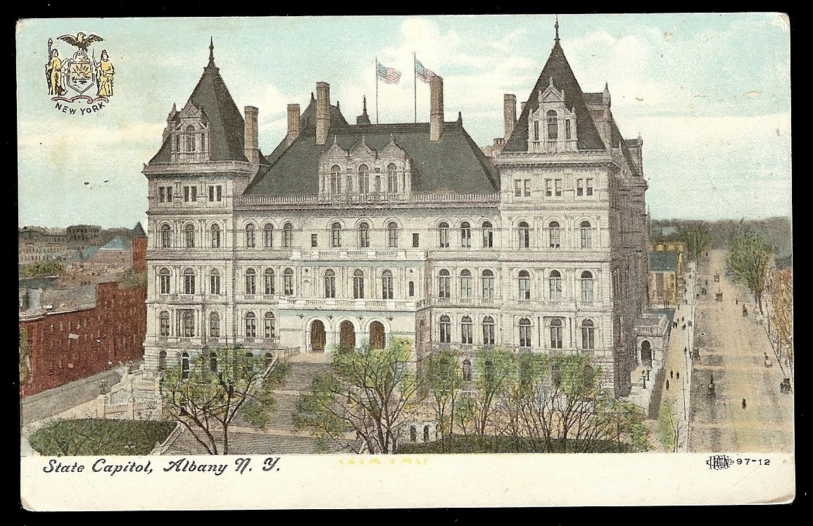State Capitol with small street view Albany NY Postcard