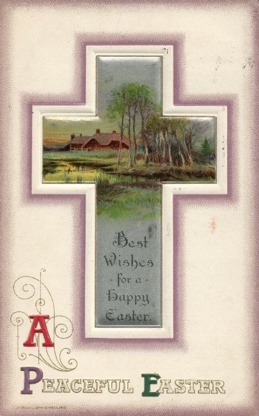 John Winsch Easter Cross With Scenic View Easter Postcard