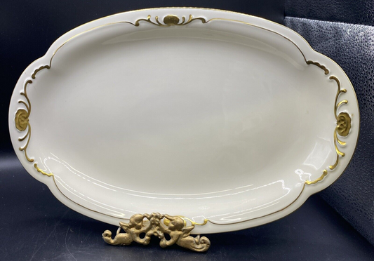 RARE Small 12" x 7 3/4" Waldershof Bavaria SERVING Platter Cream with Gold Rim