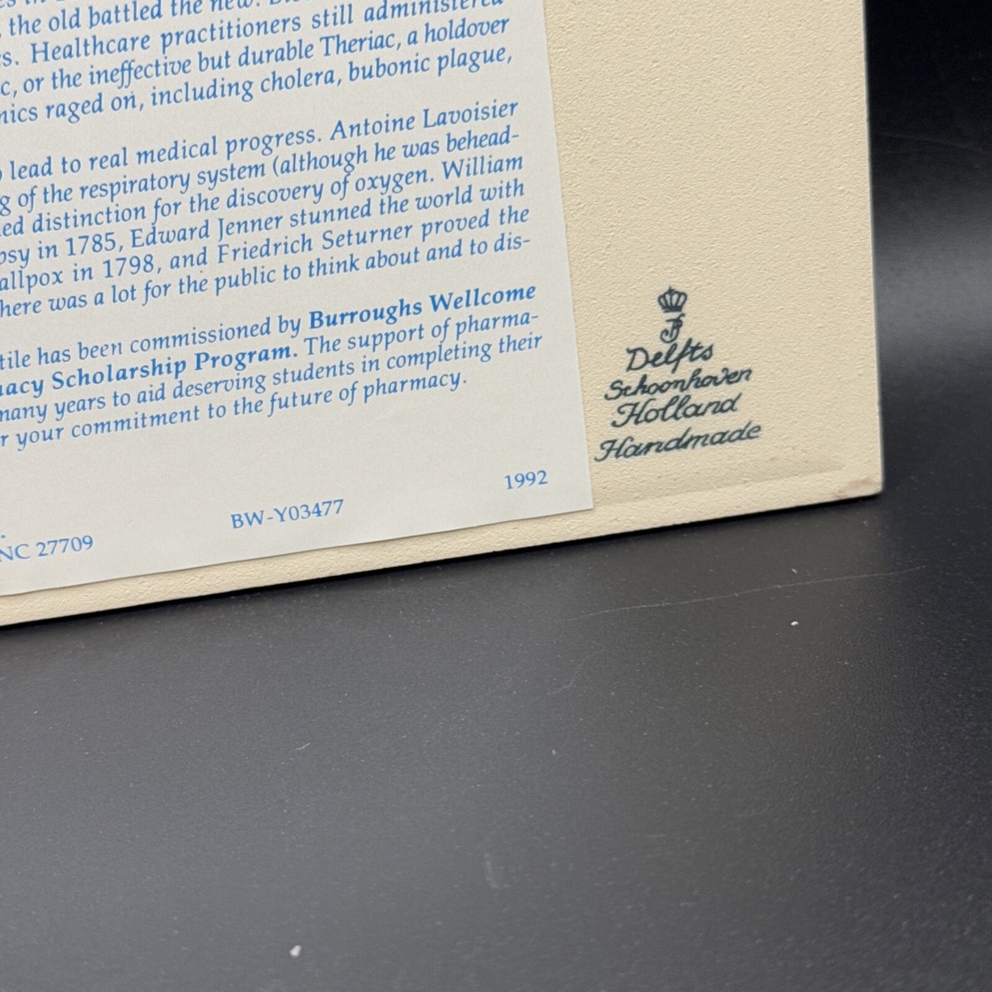 Delft Tile Schoonhaven Holland Vintage Tile Delft Blue White Pharmacy Drug #3