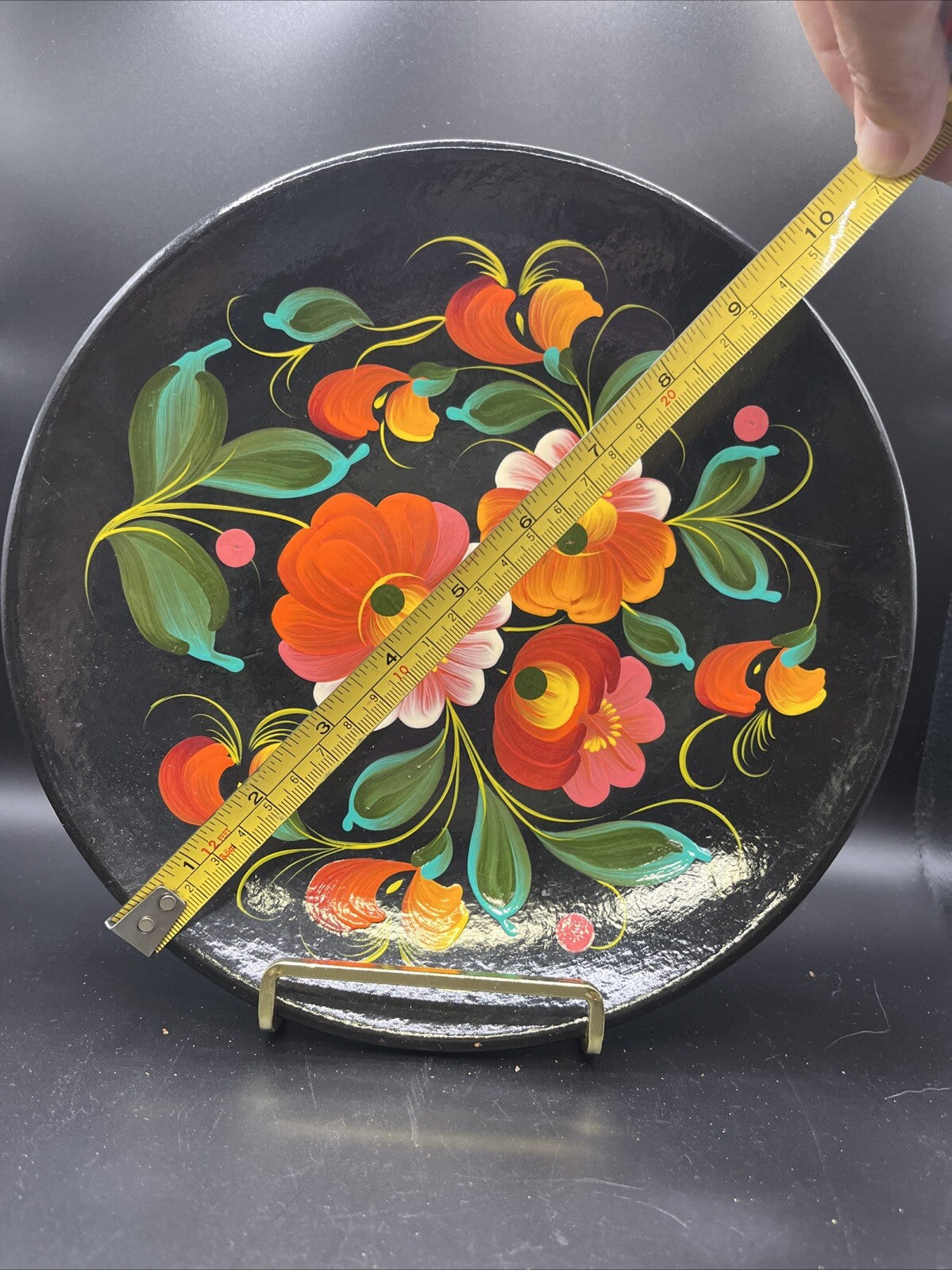 Vintage Wooden Hand Painted Floral Wall Plate Made In USSR Set Of 4