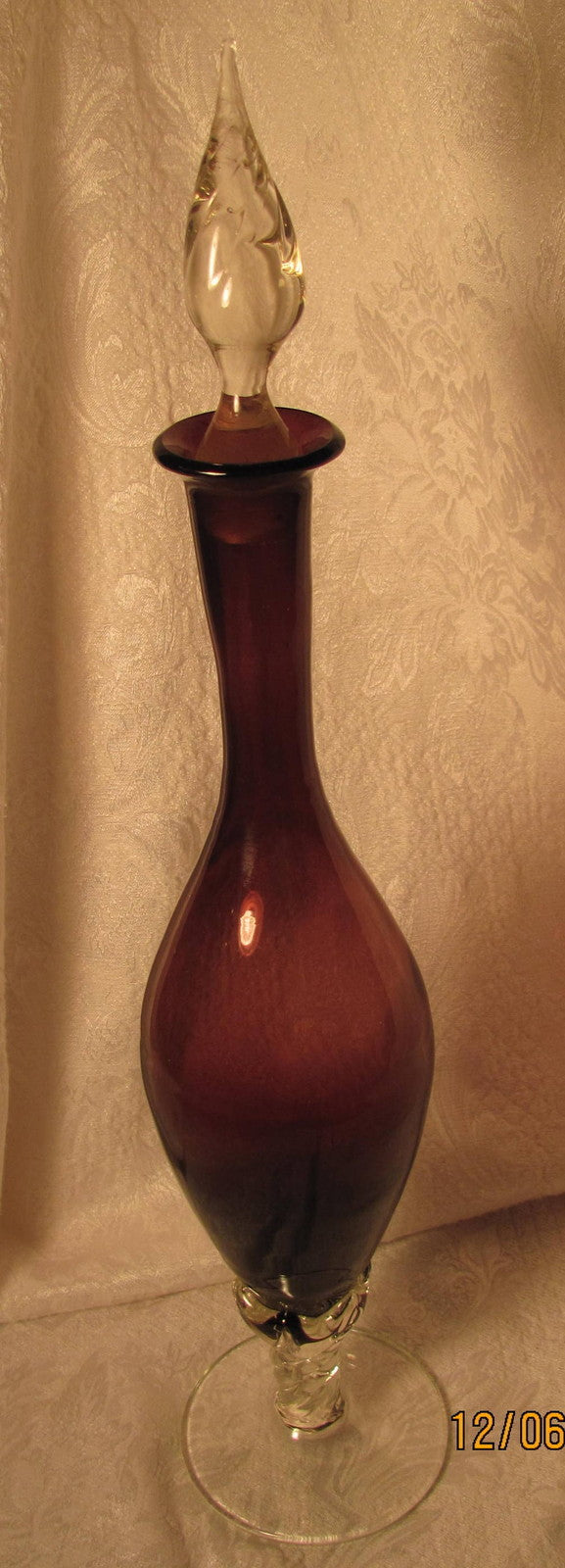 20" Italian Empoli Purple  Amethyst Glass Decanter  Vase Genie Bottle