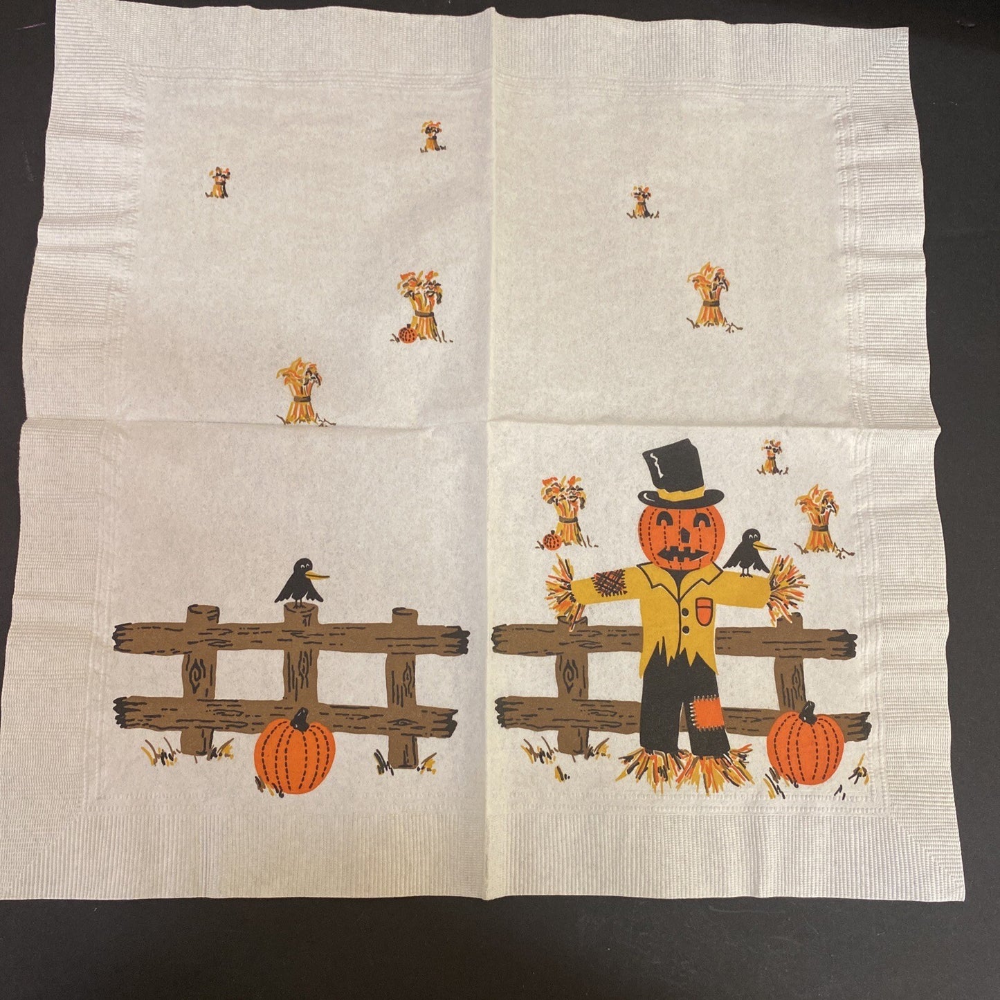 Vintage Orange HALLOWEEN PAPER NAPKIN Lot of 4 ALL WITCHES, Black cats, J.O.L