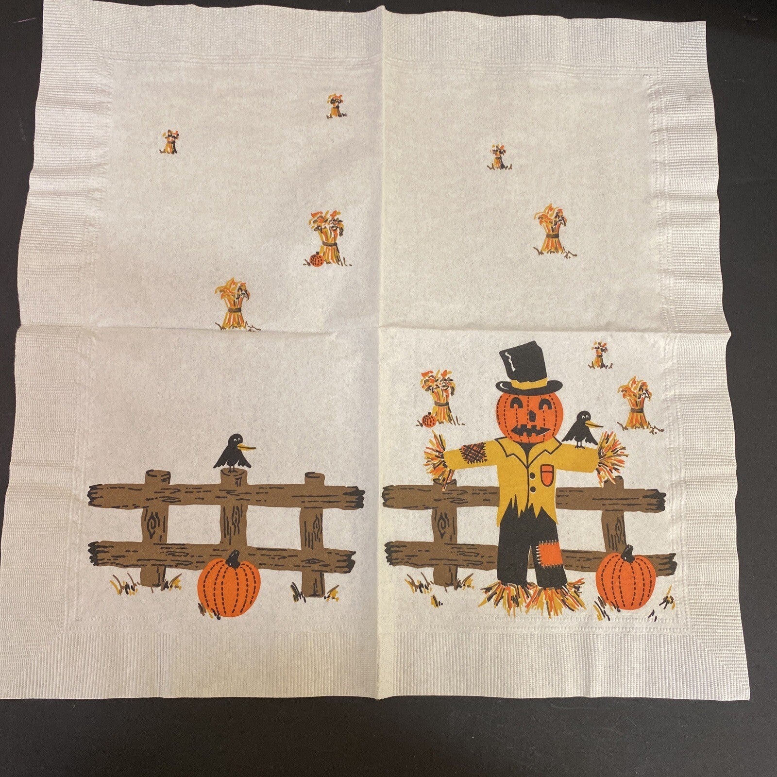 Vintage Orange HALLOWEEN PAPER NAPKIN Lot of 4 ALL WITCHES, Black cats, J.O.L