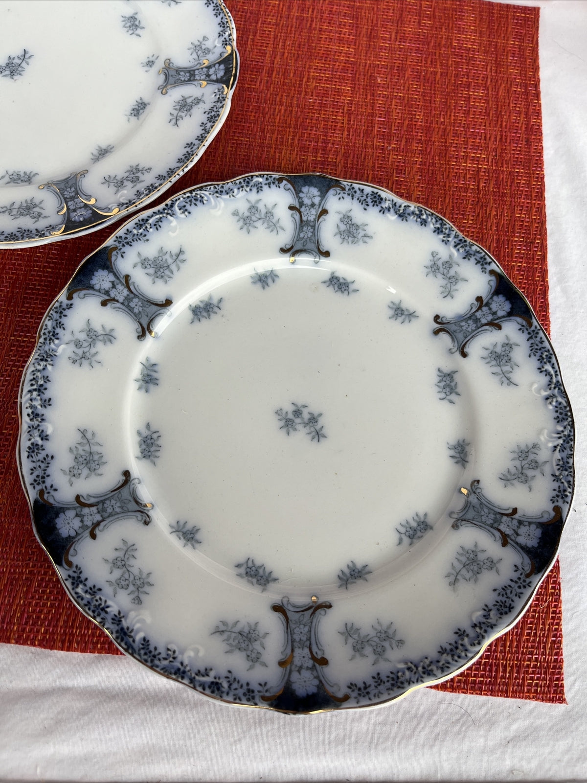 2 Retired J& G Meakin Hanley England Flo- Blue 7.5” salad Plates- 1907