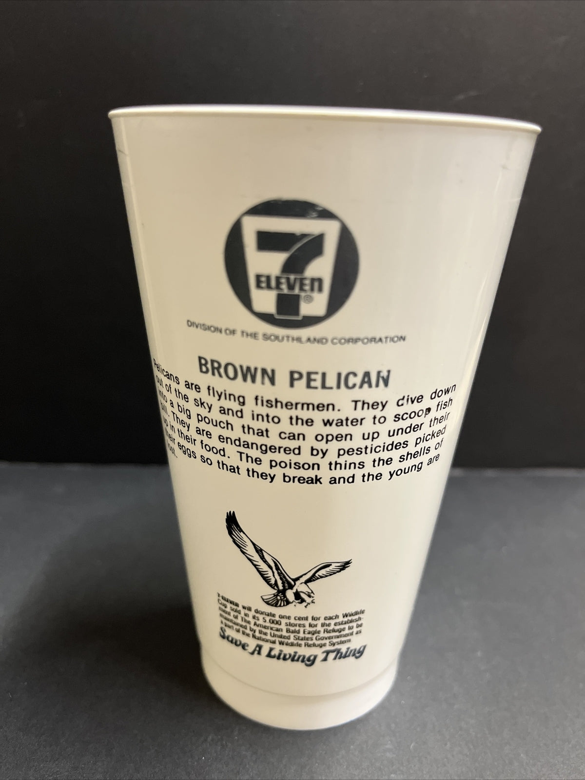 Vintage 1974 7/11 Plastic Slurpee Cup Save a Living Thing "Brown Pelican"