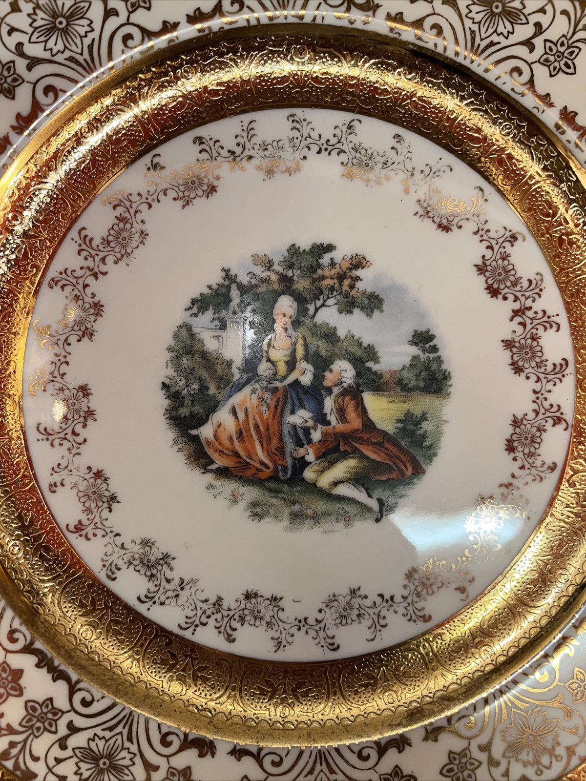 Royal China 22k gold Scenic Romantic Cabinet Plate