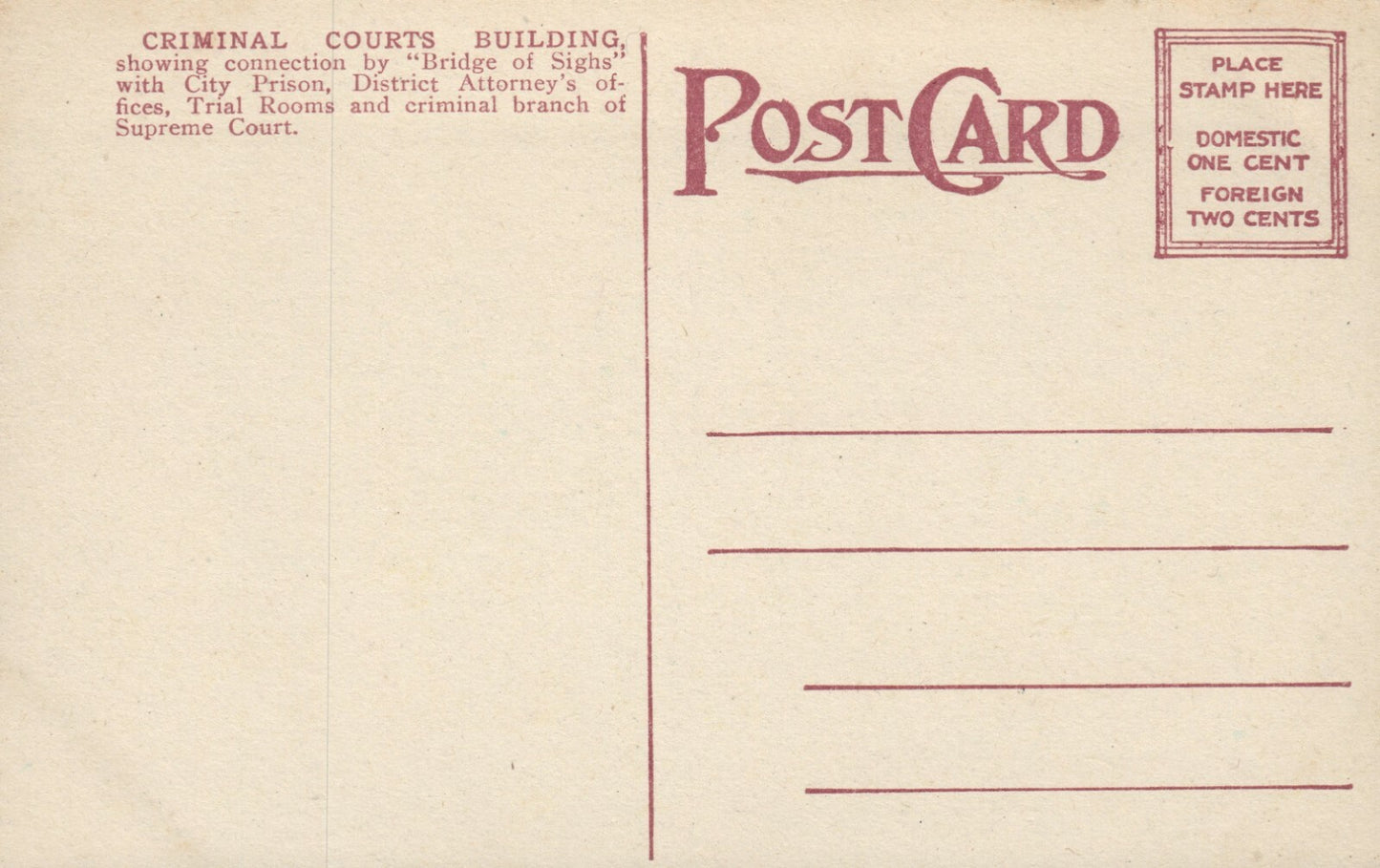 Criminal Courts Building Street View NY New York Postcard