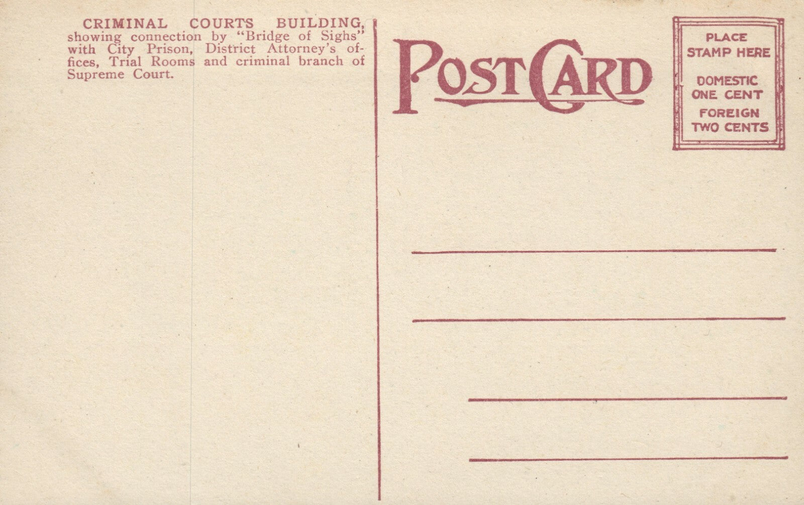 Criminal Courts Building Street View NY New York Postcard