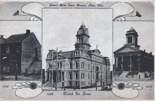 Lima's three Court Houses "Watch us Grow" in Lima Ohio OH Postcard