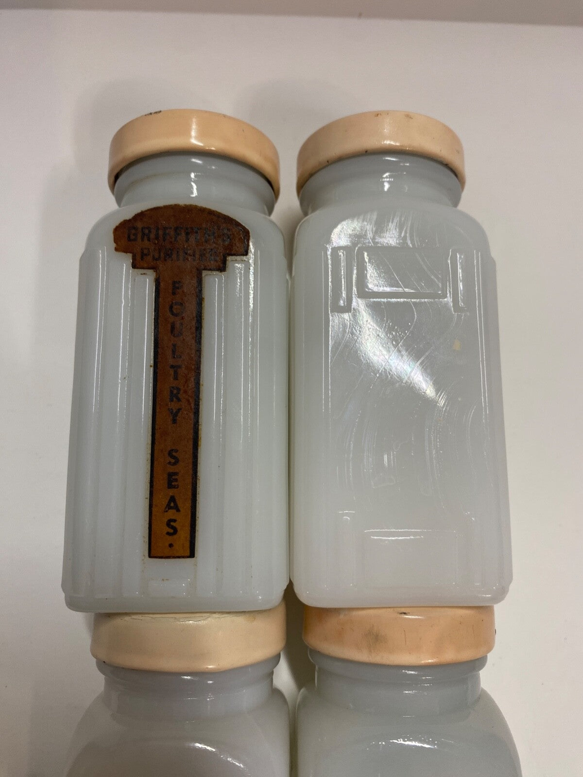 Vintage Griffith's Mid-Century Milk Glass Spice Jar Set of 4 pink Lid