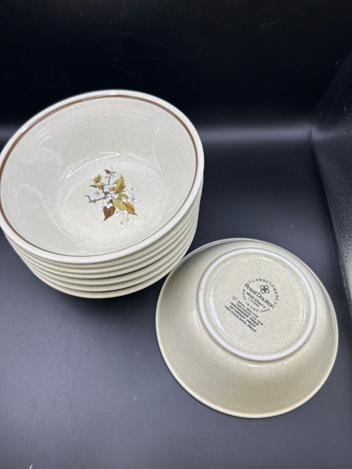 Royal Doulton WILD CHERRY 8 Salad Bowls Made in England Lambethware 1979