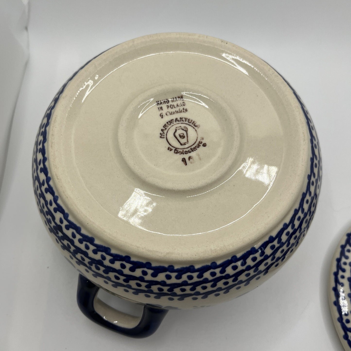 Boleslawiec Polish Pottery Floral Pattern Bullion Soup Bowl With Handles & Lid