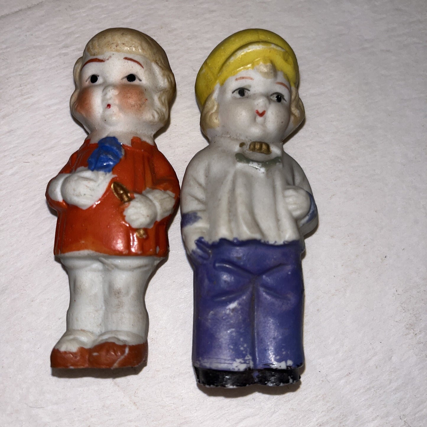 Vintage Japanese Figurines Bisque Lot of 2 Miniatures Boy And girl