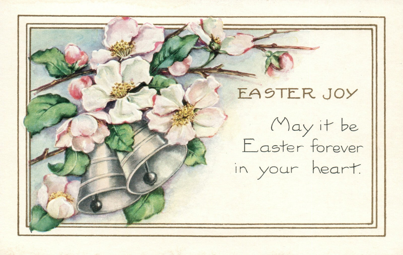 Embossed Silver Bells and Cherry Blossoms Easter Joy Postcard