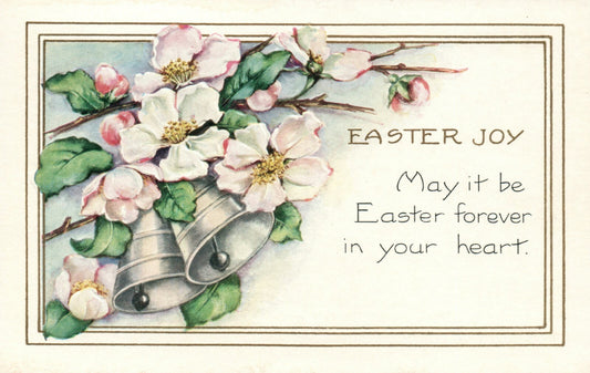 Embossed Silver Bells and Cherry Blossoms Easter Joy Postcard