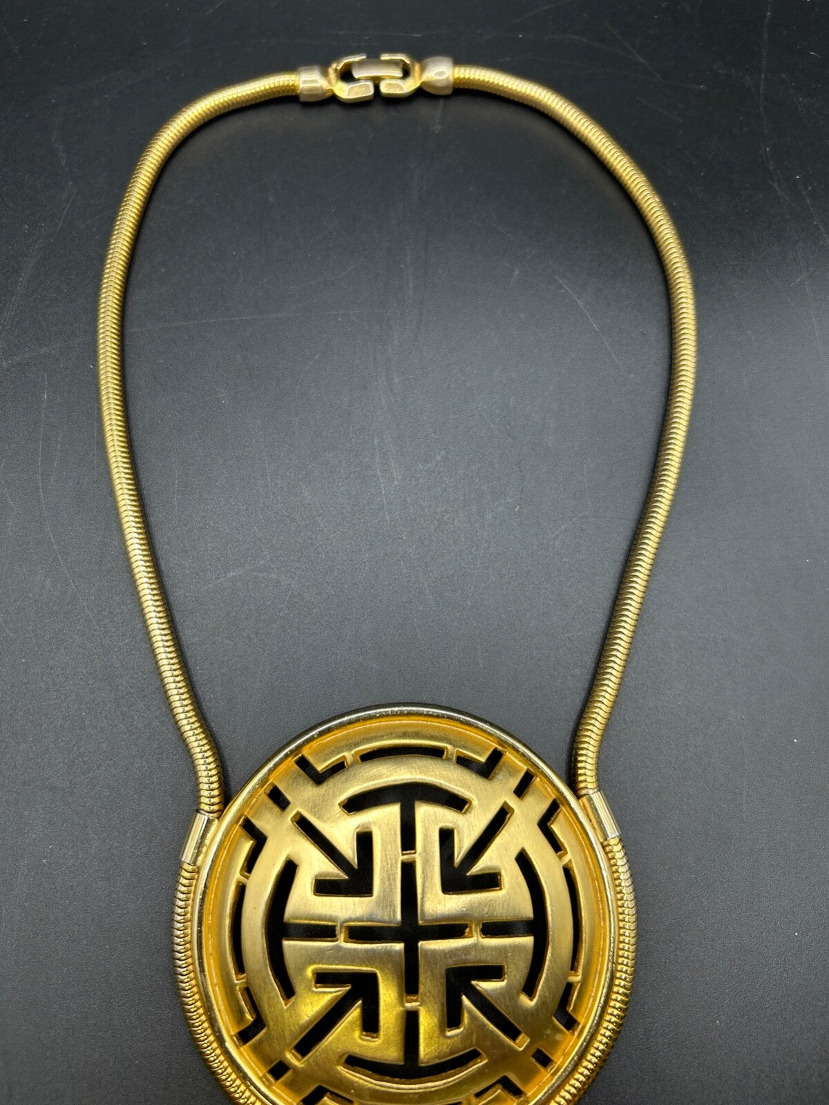 Vintage 1970's Gold Tone Pierre Cardin Greek Key Necklace 18"