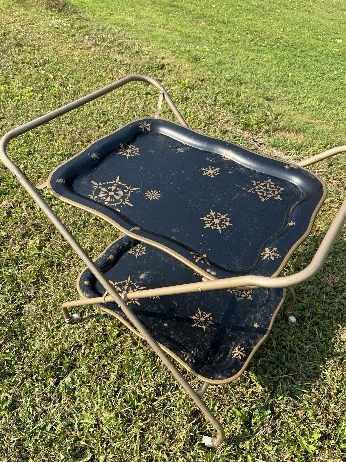 VINTAGE  SERVING CART TEA TROLLEY RETRO 1960s Black/Gold
