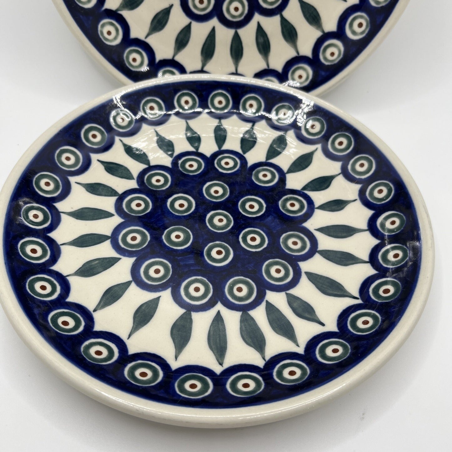 2x-Polish Pottery Plates Boleslawiec Handmade Vintage Marked 7.5 Inch