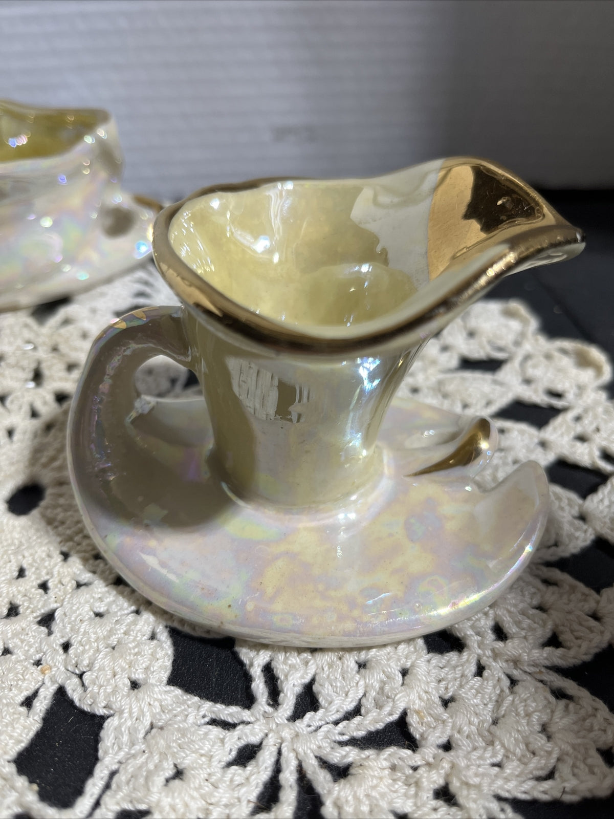 Vintage Pearl China Co Iridescent Lusterware Gold Creamer and Sugar Set