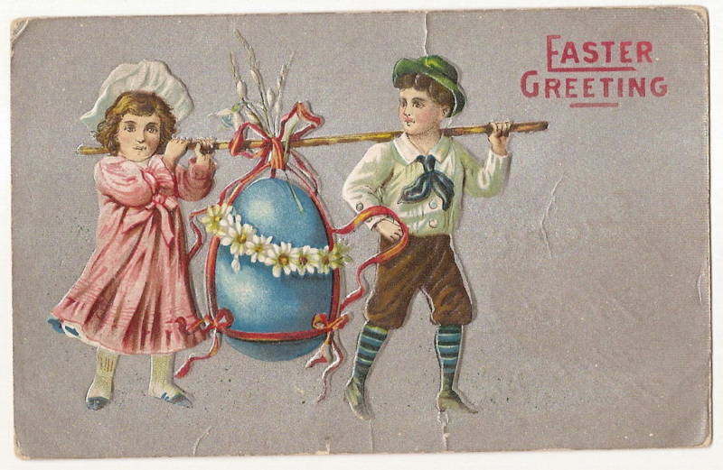 Children Boy Girl Egg Easter Postcard