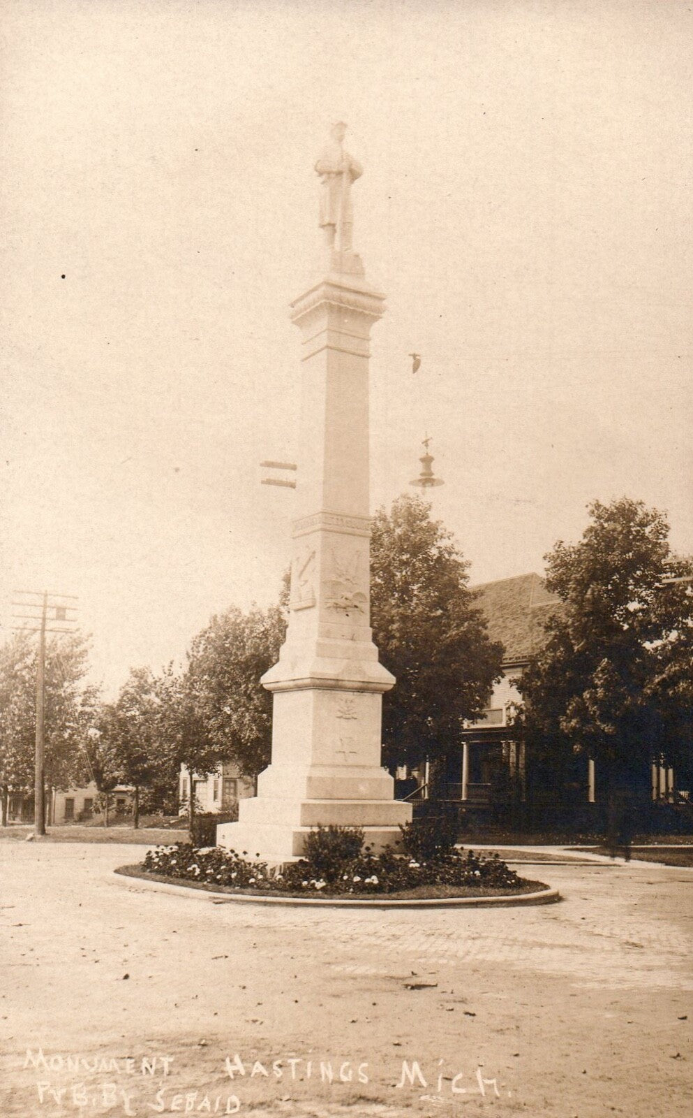 Real Photo of the Sailors and Soldiers Monument in Hastings Michigan MI Postcard