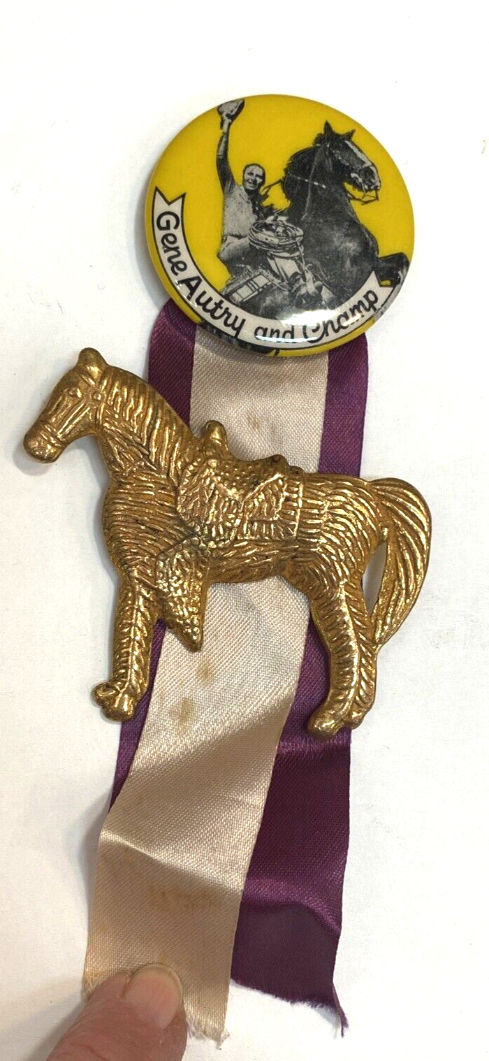 RARE 1 3/4" Vintage Gene Autry and Champ Western Hollywood Pin with Horse