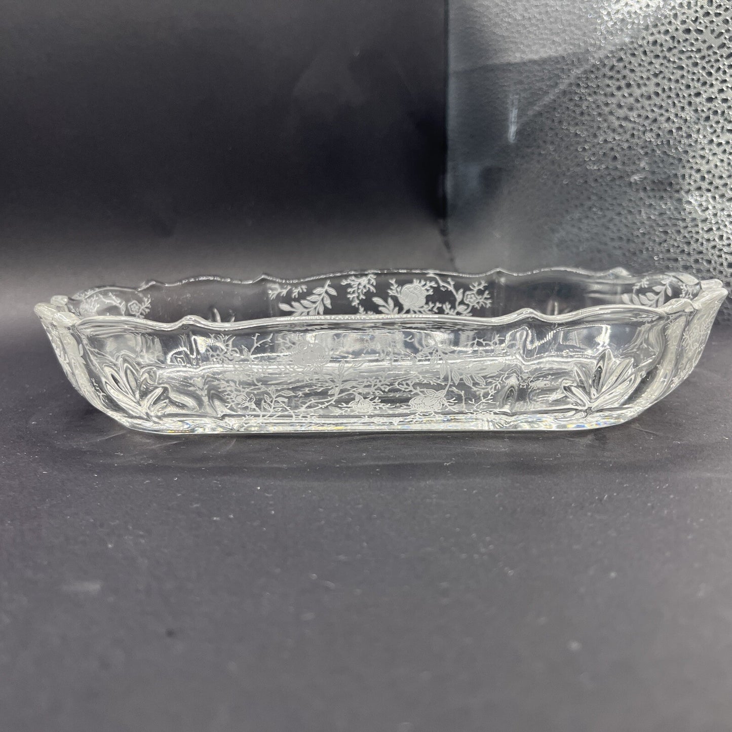 Fostoria Clear Chintz Etched Baroque 8" Pickle Dish