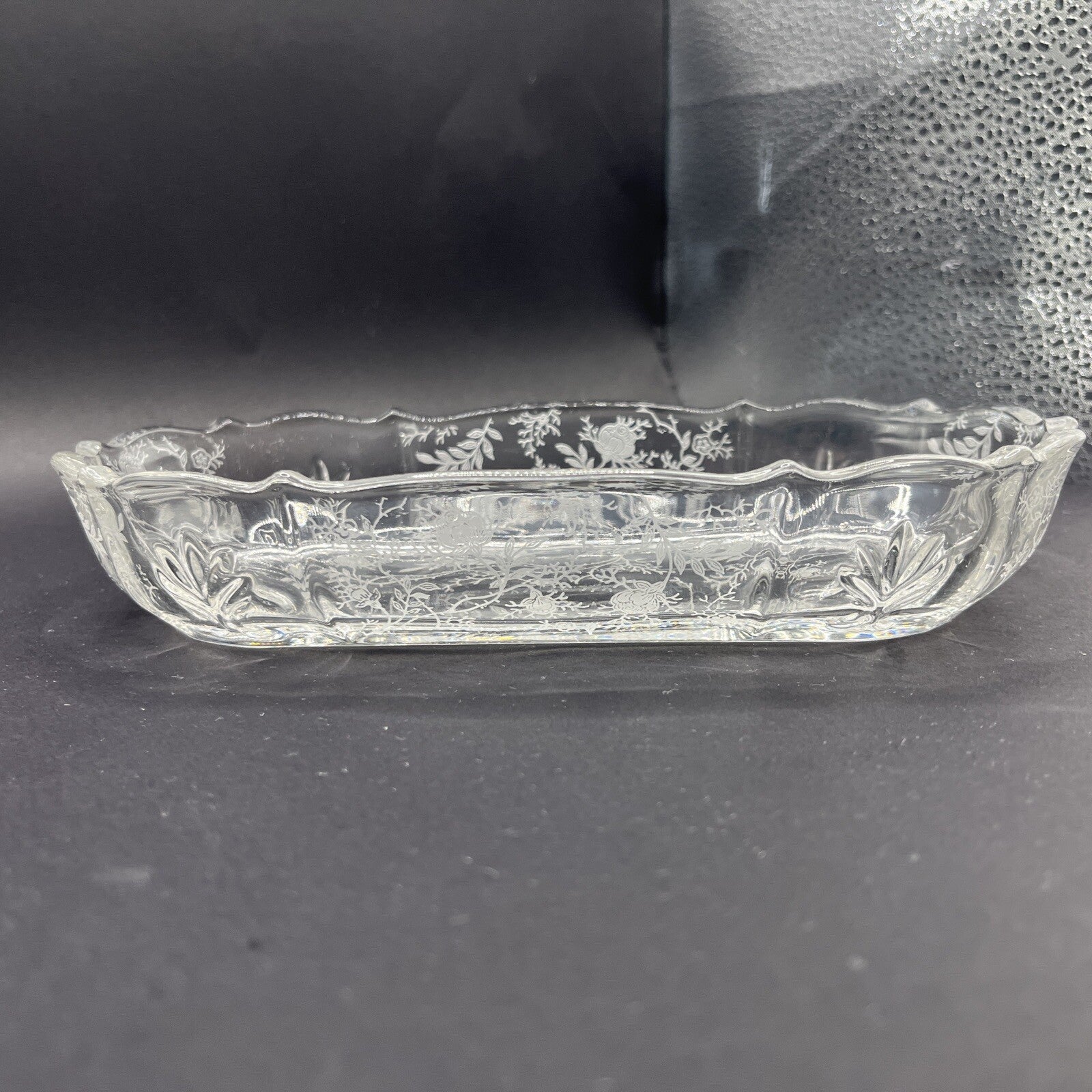 Fostoria Clear Chintz Etched Baroque 8" Pickle Dish