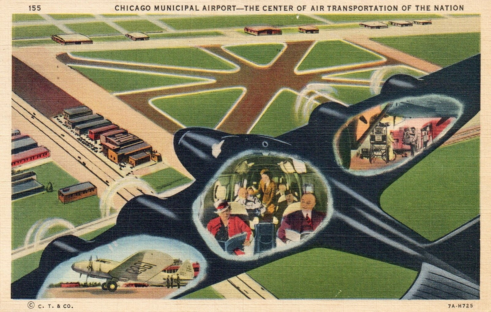 Chicago Municipal Airport Center of Air Transportation Vintage Airplane Postcard