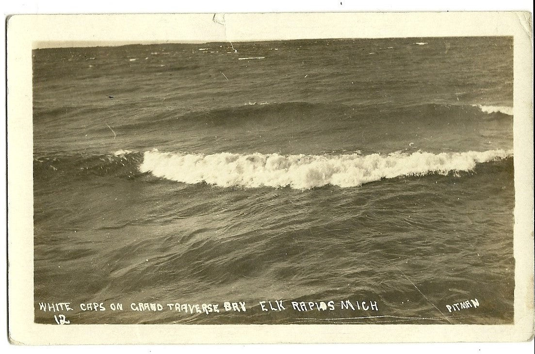 Real Photo White Caps on Grand Traverse Bay Elk Rapids MI Michigan Postcard