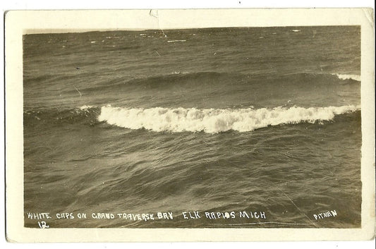 Real Photo White Caps on Grand Traverse Bay Elk Rapids MI Michigan Postcard