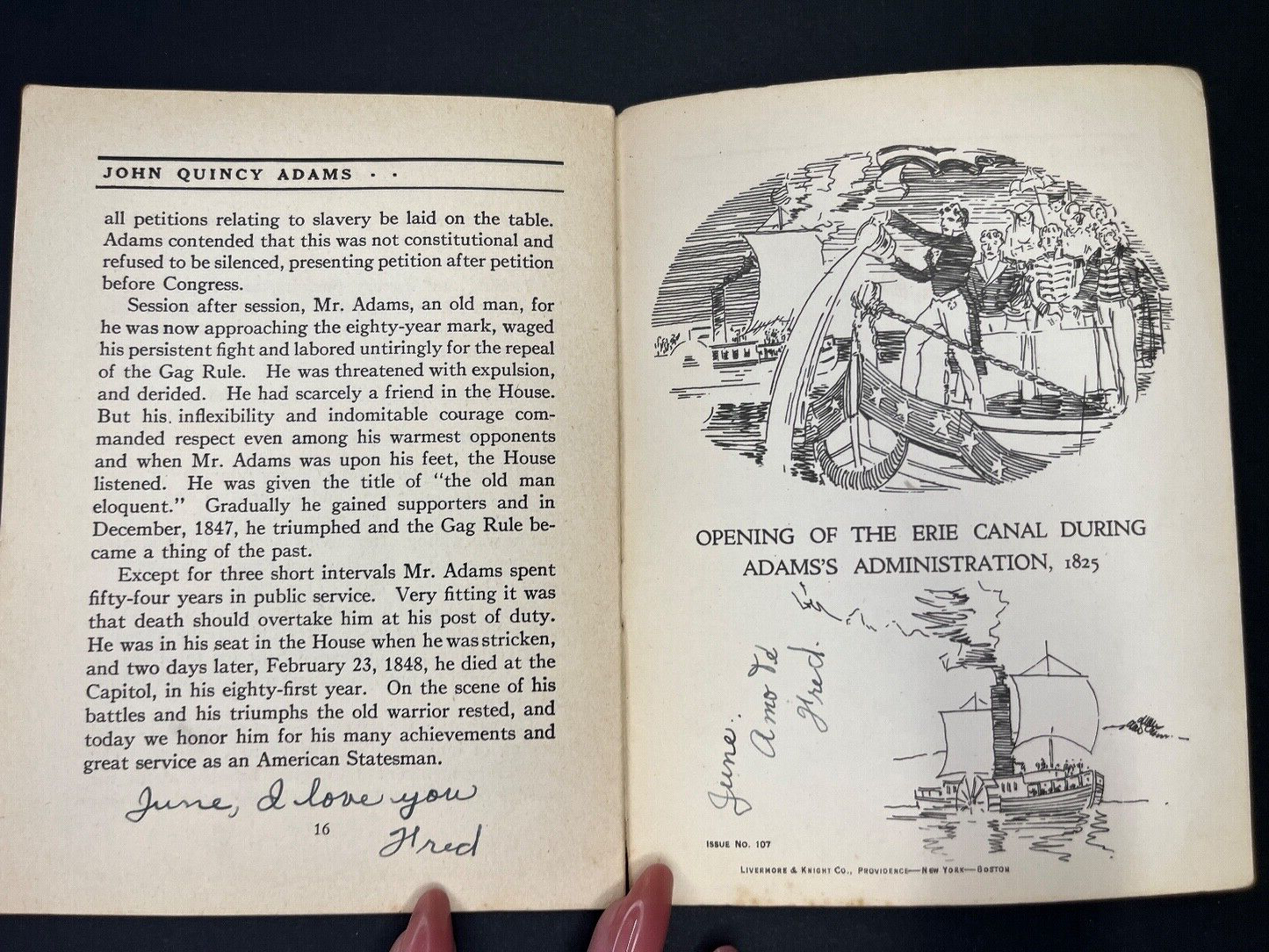 Vintage "John Quincy Adams" John Hancock Life Insurance Ad Book