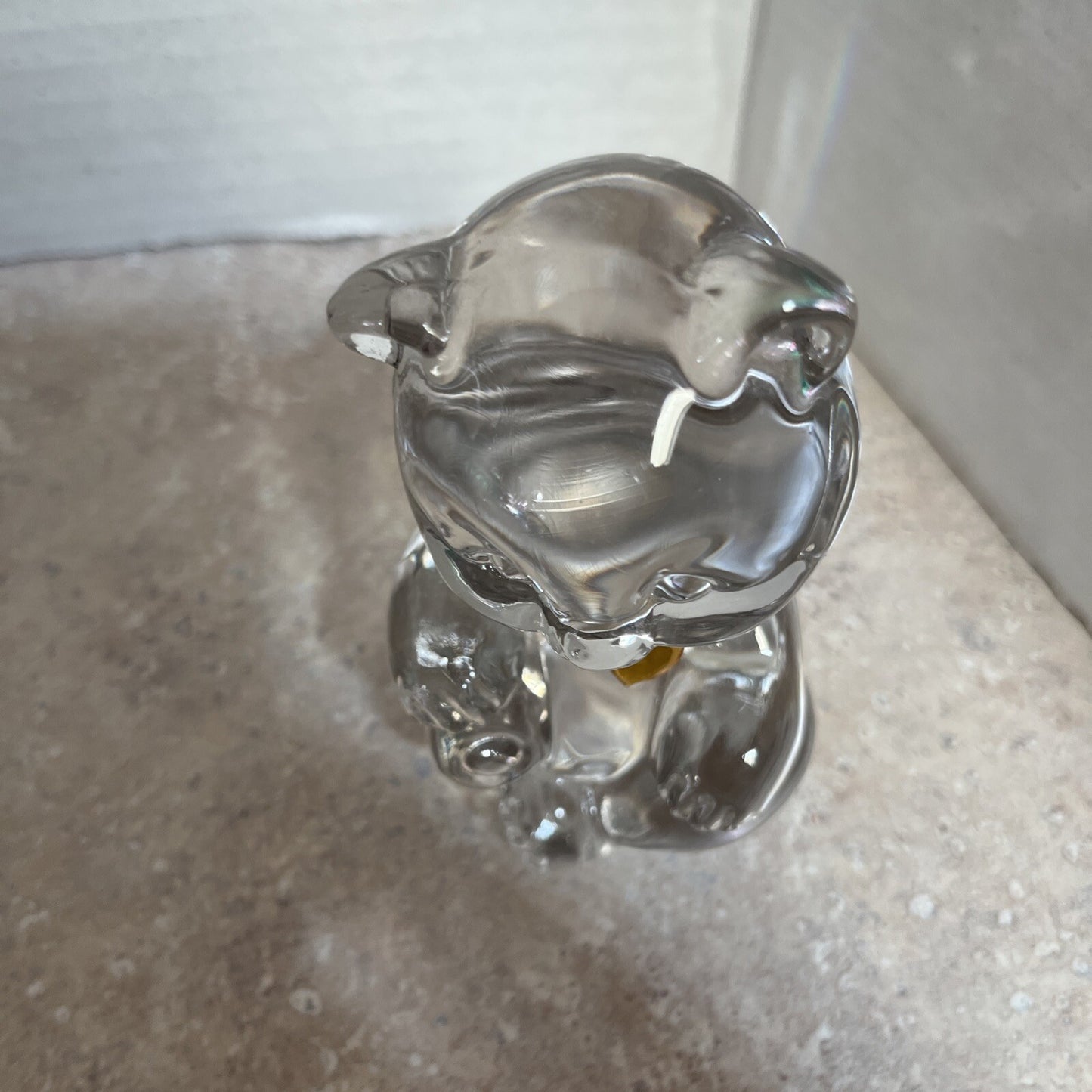 FENTON November Birthstone Bear Clear Glass Birthday Bear with Gold Color Heart