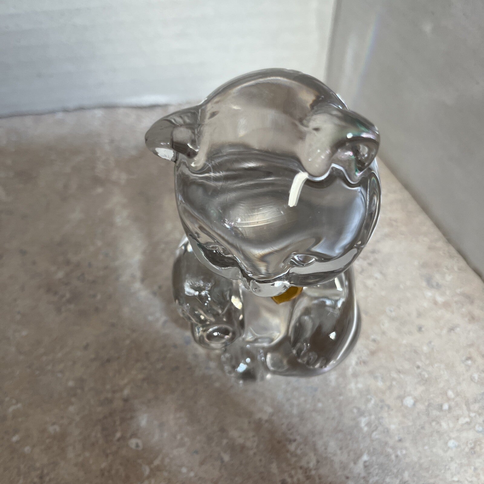 FENTON November Birthstone Bear Clear Glass Birthday Bear with Gold Color Heart