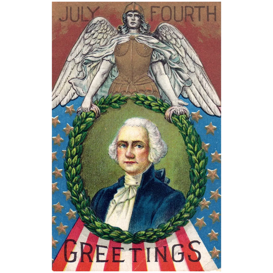 July Fourth Greetings George Washington Portrait Vintage Patriotic Postcard