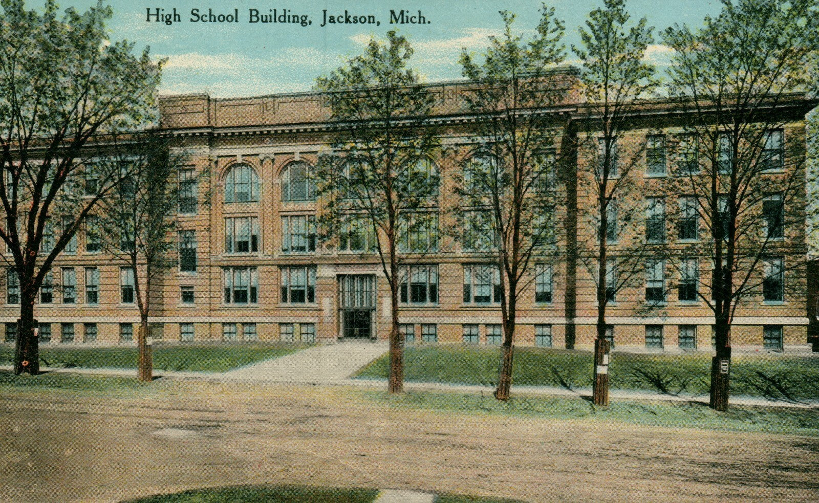 1910 High School Jackson MI Michigan Mich Postcard