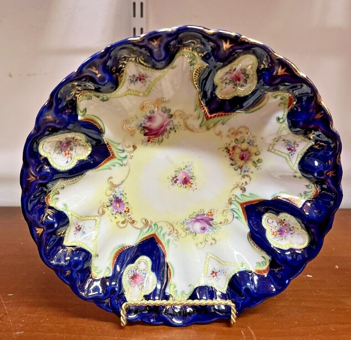 PRETTY VINTAGE CHINA "BLUE FLORAL" SCALLOPED BOWL 8.5"