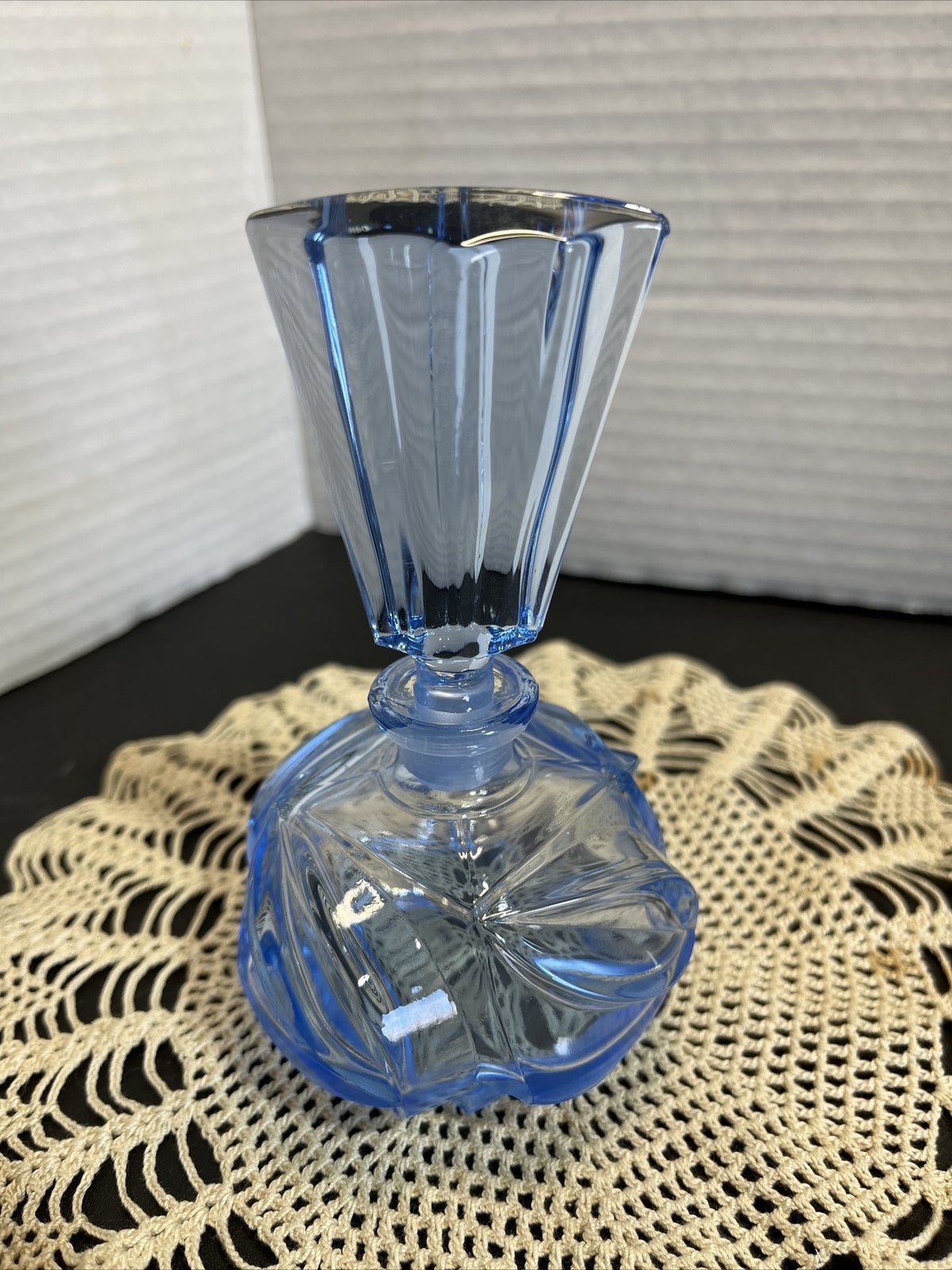 Antique Vintage Glass~German Cut  Blue Perfume Bottle and Stopper